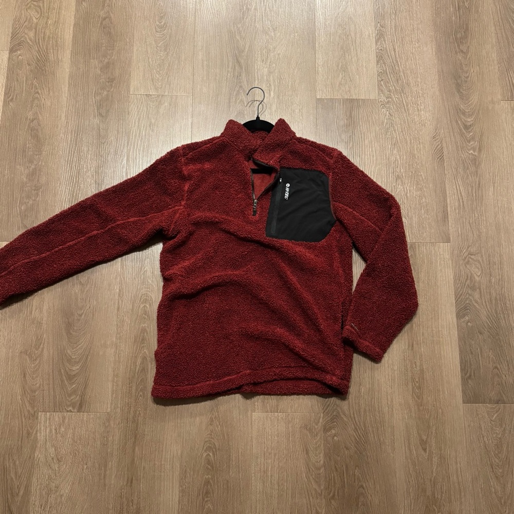 HI-TEC Sweater Mens medium Maroon Red Thermo Fleece 1/4 Zip Pullover Cozy Jacket